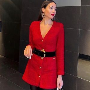 Zara red textured mini dress large